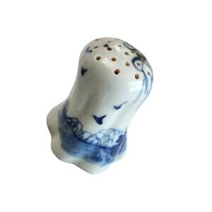 Antique Japanese Transferware Blue Flow Potpourri Holder Birds Tea House
